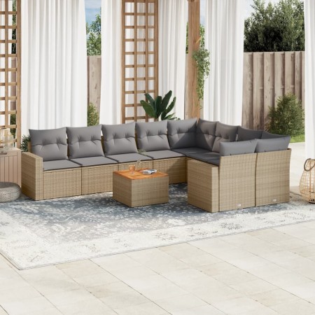 Gartensofa-Set mit beigen Kissen, 10-teilig, synthetisches Rattan von , Gartensets - Ref: Foro24-3256612, Preis: 759,71 €, Ra...