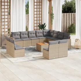 Gartensofa-Set mit 13-teiligen beigen Kissen aus PE-Rattan-Mischung. von , Gartensets - Ref: Foro24-3256703, Preis: 893,99 €,...