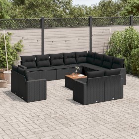 Garden sofa set with 13-piece black synthetic rattan cushions by , Garden sets - Ref: Foro24-3256720, Price: 1,00 €, Discount: %