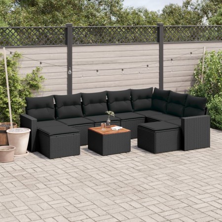 Set de sofás de jardín 10 pzas cojines ratán sintético negro de , Conjuntos de jardín - Ref: Foro24-3256734, Precio: 661,12 €...