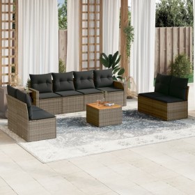 Garden furniture set 9 pieces and gray synthetic rattan cushions by , Garden sets - Ref: Foro24-3256858, Price: 570,06 €, Dis...