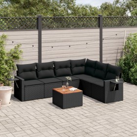 7-teiliges Garten-Esszimmerset und Kissen synthetisches Rattan schwarz von , Gartensets - Ref: Foro24-3256909, Preis: 506,29 ...