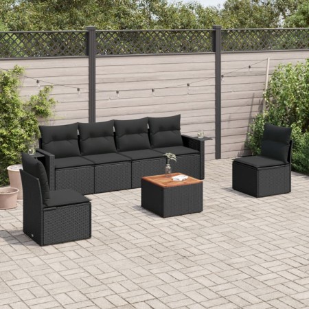 7-teiliges Garten-Esszimmerset und Kissen synthetisches Rattan schwarz von , Gartensets - Ref: Foro24-3256839, Preis: 467,48 ...