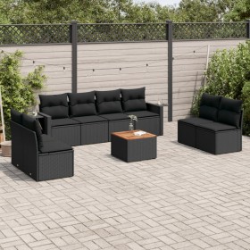 Set aus 8-teiligen Gartensofas und Kissen Kunstrattan schwarz von , Gartensets - Ref: Foro24-3256853, Preis: 582,41 €, Rabatt: %