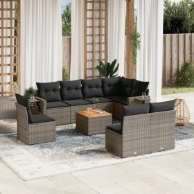 Garden furniture set 9 pieces and gray synthetic rattan cushions by , Garden sets - Ref: Foro24-3256935, Price: 603,02 €, Dis...