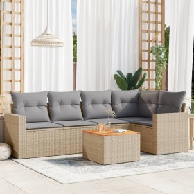 Garden sofa set with beige mixed cushions, 6 pieces, PE rattan. by , Garden sets - Ref: Foro24-3256885, Price: 506,99 €, Disc...