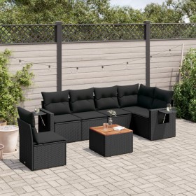 7-teiliges Garten-Esszimmerset und Kissen synthetisches Rattan schwarz von , Gartensets - Ref: Foro24-3256916, Preis: 506,29 ...