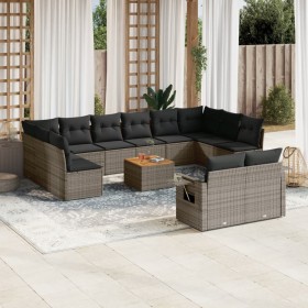 Set of garden sofas with 13 pieces of gray synthetic rattan cushions by , Garden sets - Ref: Foro24-3257131, Price: 876,81 €,...