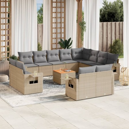 Garden sofa set with beige mixed cushions 13 pieces PE rattan by , Garden sets - Ref: Foro24-3257165, Price: 1,00 €, Discount: %