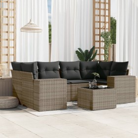 7-piece garden sofa set with gray PE rattan cushions by , Garden sets - Ref: Foro24-3254657, Price: 515,50 €, Discount: %