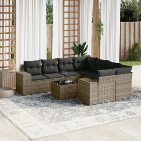 Garden furniture set 9 pieces and gray synthetic rattan cushions by , Garden sets - Ref: Foro24-3254697, Price: 611,24 €, Dis...