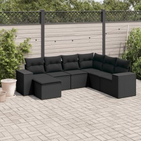 7-teiliges Garten-Esszimmerset und Kissen synthetisches Rattan schwarz von , Gartensets - Ref: Foro24-3255232, Preis: 490,72 ...