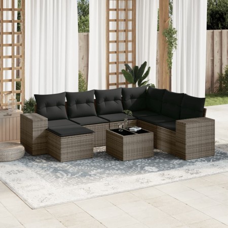 Garden sofa set 8 pieces and gray synthetic rattan cushions by , Garden sets - Ref: Foro24-3255247, Price: 546,07 €, Discount: %