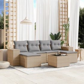 Set of 7-piece garden sofas and beige synthetic rattan cushions by , Garden sets - Ref: Foro24-3255266, Price: 496,99 €, Disc...