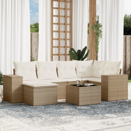 Set of 7-piece garden sofas and beige synthetic rattan cushions by , Garden sets - Ref: Foro24-3255205, Price: 644,99 €, Disc...