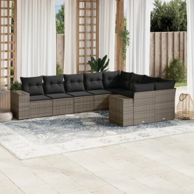 Garden furniture set 9 pieces and gray synthetic rattan cushions by , Garden sets - Ref: Foro24-3255377, Price: 619,93 €, Dis...