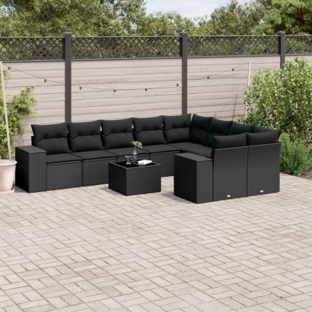 Set de sofás de jardín 10 pzas cojines ratán sintético negro de , Conjuntos de jardín - Ref: Foro24-3255382, Precio: 687,99 €...