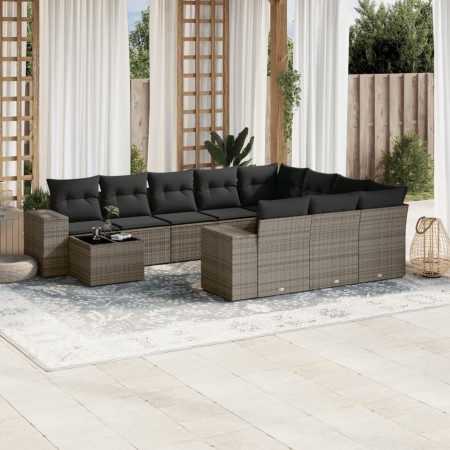 Garden sofa set 11 pieces and gray synthetic rattan cushions by , Garden sets - Ref: Foro24-3255467, Price: 724,48 €, Discoun...