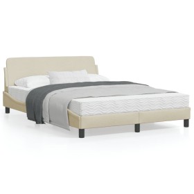 Bed frame with cream fabric headboard 140x200 cm by , Beds and slatted bases - Ref: Foro24-373190, Price: 150,33 €, Discount: %