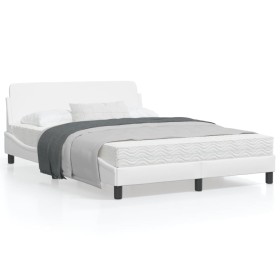 Estructura de cama cabecero cuero sintético blanco 120x200 cm de , Camas y somieres - Ref: Foro24-373159, Precio: 166,13 €, D...