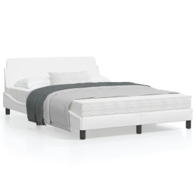 Estructura de cama cabecero cuero sintético blanco 140x200 cm de , Camas y somieres - Ref: Foro24-373199, Precio: 138,81 €, D...