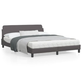 Bed frame with gray synthetic leather headboard 160x200cm by , Beds and slatted bases - Ref: Foro24-373221, Price: 166,71 €, ...