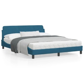 Bed frame with blue velvet headboard 160x200 cm by , Beds and slatted bases - Ref: Foro24-373216, Price: 174,05 €, Discount: %