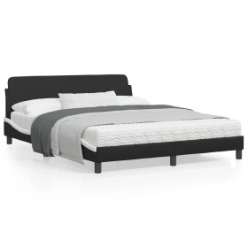 Estructura cama cabecero cuero sintético negro blanco 160x200cm de , Camas y somieres - Ref: Foro24-373223, Precio: 146,34 €,...