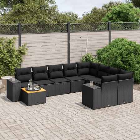 Set de sofás de jardín 10 pzas cojines ratán sintético negro de , Conjuntos de jardín - Ref: Foro24-3257938, Precio: 697,88 €...