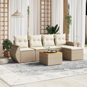 Garden sofa set with 6-piece synthetic rattan beige cushions by , Garden sets - Ref: Foro24-3257311, Price: 446,48 €, Discoun...