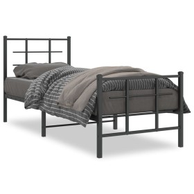 Bed frame with headboard and black metal footboard 75x190 cm by , Beds and slatted bases - Ref: Foro24-355569, Price: 68,99 €...