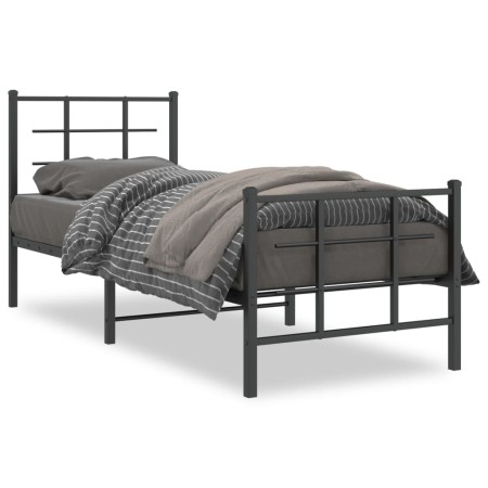 Bed frame with headboard and black metal footboard 75x190 cm by , Beds and slatted bases - Ref: Foro24-355569, Price: 68,58 €...