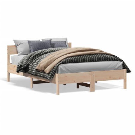 Bed frame with solid pine wood headboard 120x190 cm by , Beds and slatted bases - Ref: Foro24-842774, Price: 105,71 €, Discou...