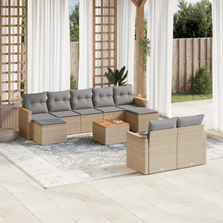 Gartensofa-Set mit beigen Kissen, 10-teilig, synthetisches Rattan von , Gartensets - Ref: Foro24-3226409, Preis: 616,99 €, Ra...