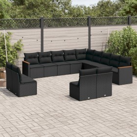 Garden sofa and cushion set 13 pieces black synthetic rattan by , Garden sets - Ref: Foro24-3226482, Price: 783,89 €, Discoun...