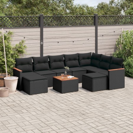 Gartensofa-Set 10-teilig mit schwarzen synthetischen Rattankissen von , Gartensets - Ref: Foro24-3226545, Preis: 567,32 €, Ra...