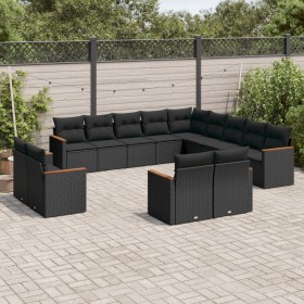 Garden sofa and cushion set 13 pieces black synthetic rattan by , Garden sets - Ref: Foro24-3226524, Price: 862,90 €, Discoun...