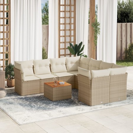 Set de sofás de jardín 9 pzas con cojines ratán sintético beige de , Conjuntos de jardín - Ref: Foro24-3255862, Precio: 717,3...