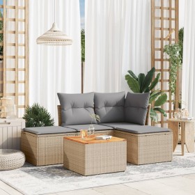 Gartensofa-Set mit beigem Kissenmix, 5-teilig aus PE-Rattan von , Gartensets - Ref: Foro24-3255919, Preis: 296,89 €, Rabatt: %