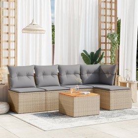 Gartensofa-Set mit beigem Kissenmix, 6-teilig, PE-Rattan von , Gartensets - Ref: Foro24-3255933, Preis: 356,31 €, Rabatt: %