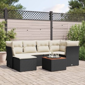 7-teiliges Garten-Essset und schwarze Kissen aus synthetischem Rattan von , Gartensets - Ref: Foro24-3256077, Preis: 436,99 €...