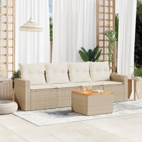 Gartensofa-Set mit Kissen, 5-teilig, beiges synthetisches Rattan von , Gartensets - Ref: Foro24-3256331, Preis: 369,99 €, Rab...