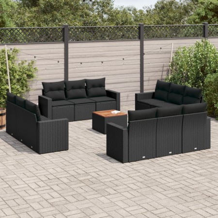 Garden sofa and cushion set 13 pieces black synthetic rattan by , Garden sets - Ref: Foro24-3256384, Price: 1,00 €, Discount: %