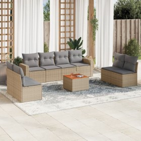 Gartensofa-Set mit beigem Kissenmix, 9-teilig aus PE-Rattan von , Gartensets - Ref: Foro24-3256416, Preis: 598,60 €, Rabatt: %