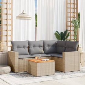 Gartensofa-Set mit beigem Kissenmix, 5-teilig aus PE-Rattan von , Gartensets - Ref: Foro24-3256437, Preis: 402,52 €, Rabatt: %