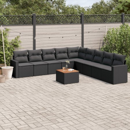 Set de sofás de jardín 10 pzas cojines ratán sintético negro de , Conjuntos de jardín - Ref: Foro24-3256496, Precio: 638,82 €...