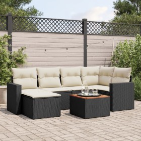 7-teiliges Garten-Essset und schwarze Kissen aus synthetischem Rattan von , Gartensets - Ref: Foro24-3256553, Preis: 466,29 €...