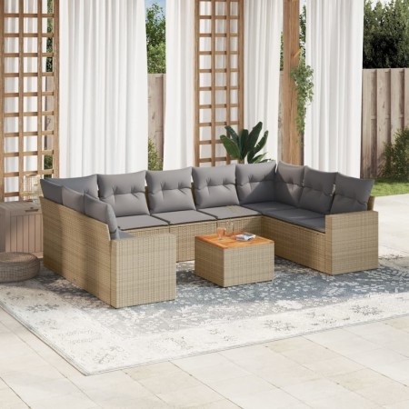 Gartensofa-Set mit beigen Kissen, 10-teilig, synthetisches Rattan von , Gartensets - Ref: Foro24-3256598, Preis: 701,99 €, Ra...