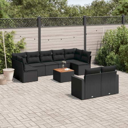 Gartensofa-Set 10-teilig mit schwarzen synthetischen Rattankissen von , Gartensets - Ref: Foro24-3256601, Preis: 651,36 €, Ra...