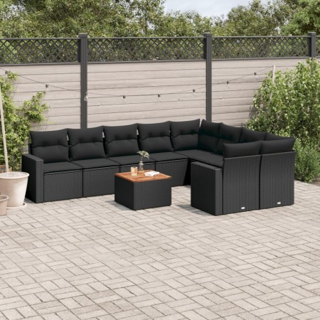 Set de sofás de jardín 10 pzas cojines ratán sintético negro de , Conjuntos de jardín - Ref: Foro24-3256608, Precio: 688,30 €...